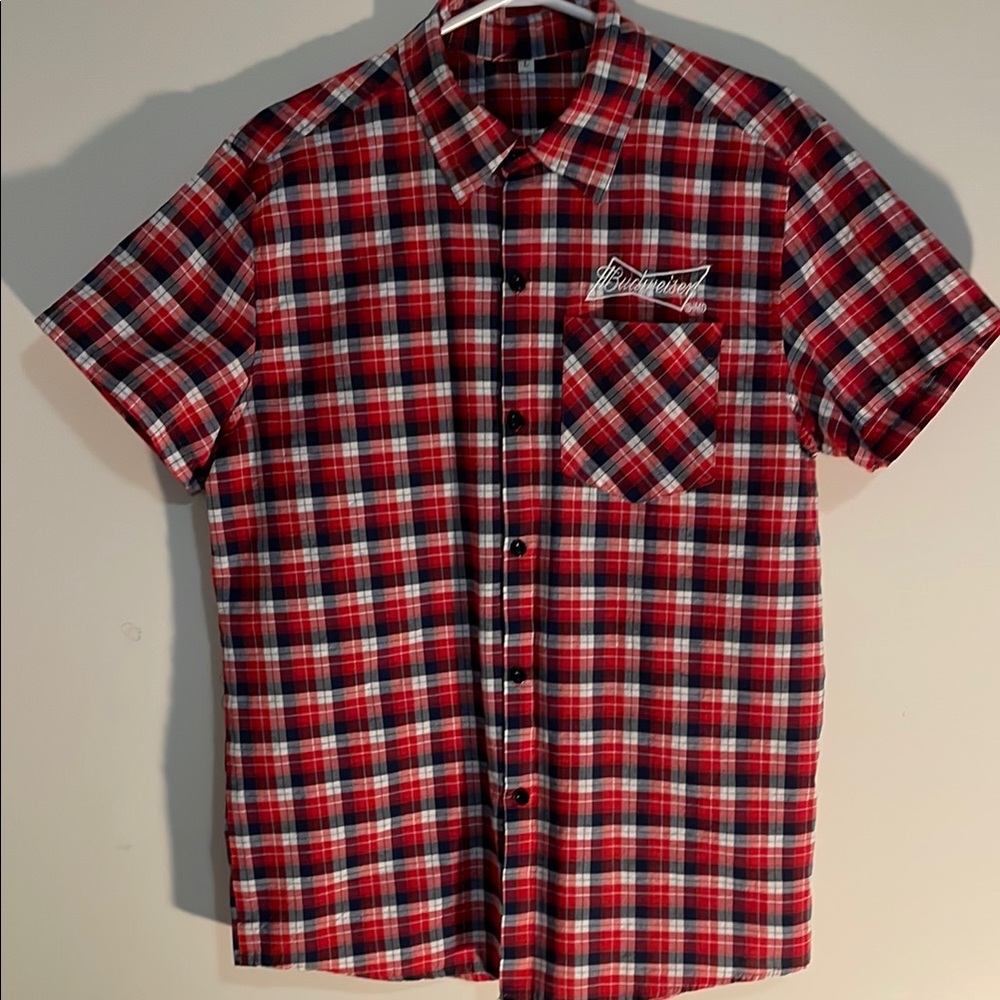 Budweiser Men's Red Plaid Shirt
